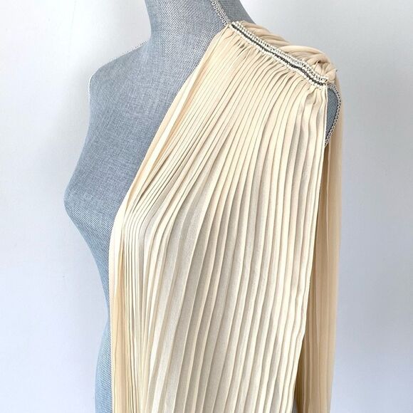 Vintage Cream Delicate Pleated Silk Scarf 79” Beaded Victorian Romantic Firly - Picture 7 of 10